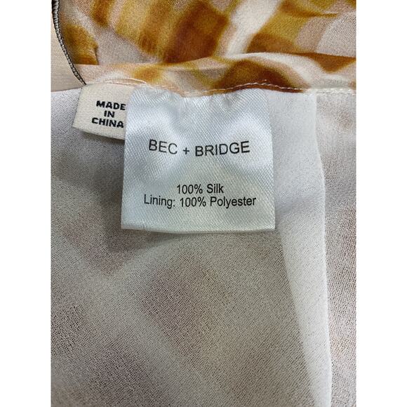 Bec + Bridge 'Sunflower' Tan Silk Check Pant Size 2 - Picture 5 of 5